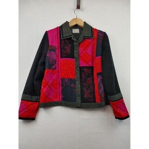Vtg. Napa Valley Jacket Womens Size Med Red Black Pink Mixed Media Art